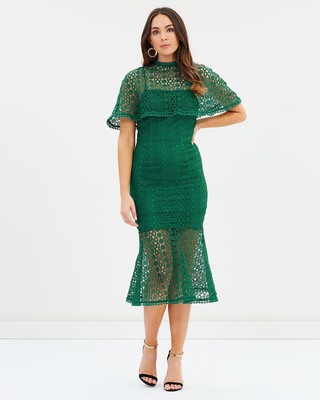 slim fit dress slacks ASOS DESIGN drape ruffle midi dress with lace insert and tassle detail main image 1
