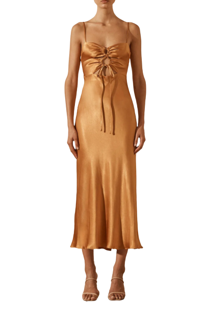 Shona Joy ALMA LACE UP MIDI DRESS - TURMERIC Size 6 BNWT
