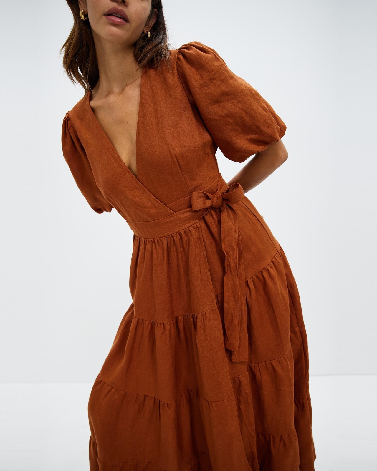 Tiered Linen Midi Dress