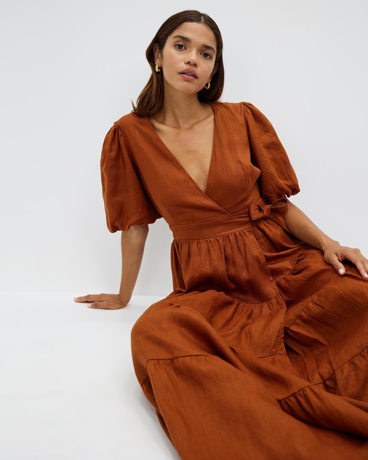 Tiered Linen Midi Dress