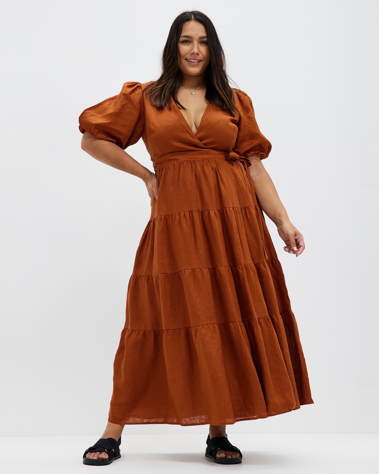 Tiered Linen Midi Dress