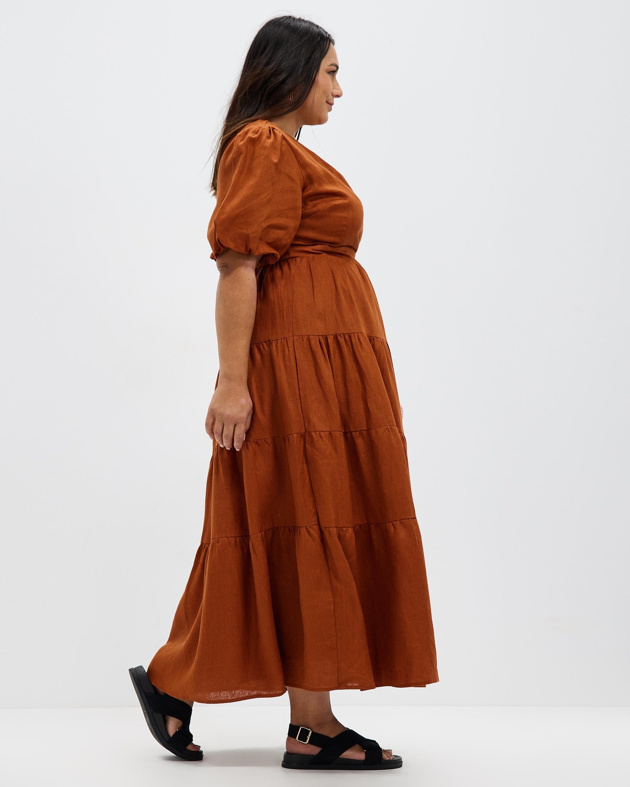 Tiered Linen Midi Dress