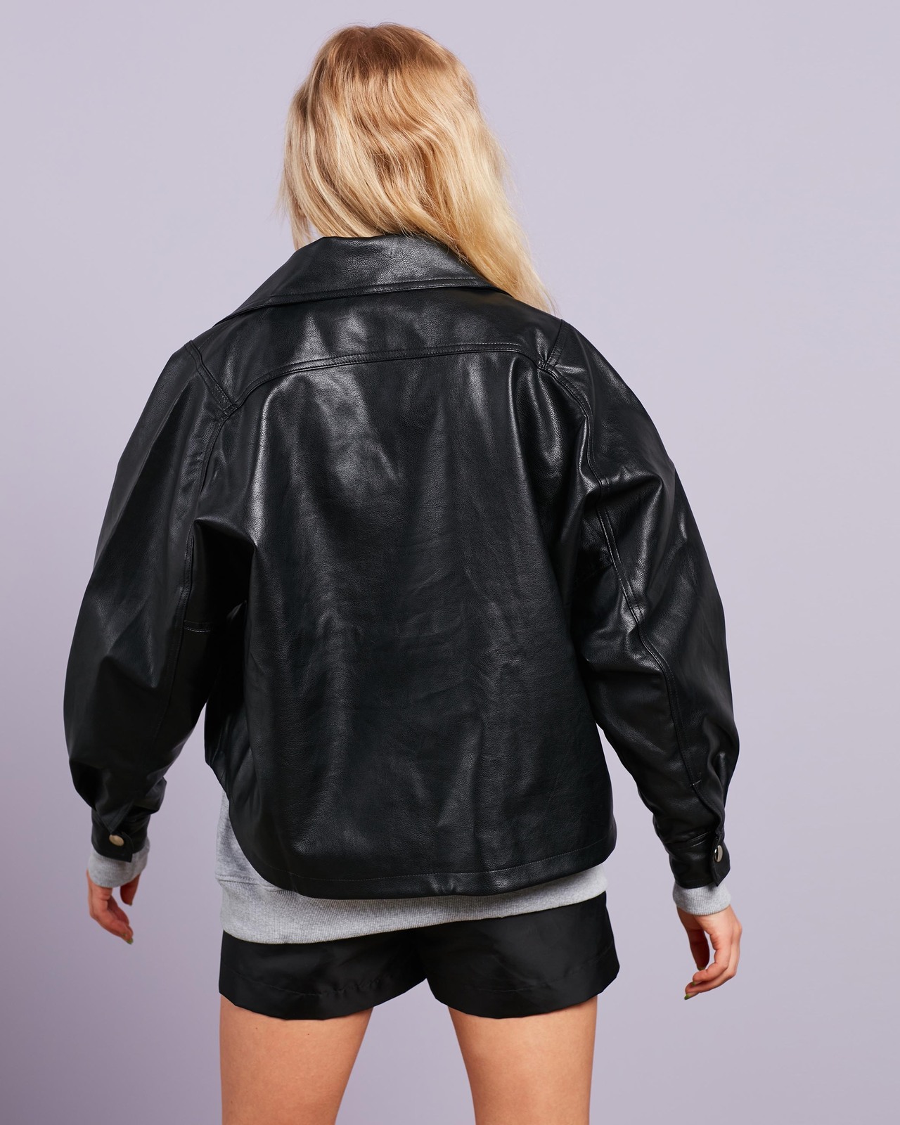 Missguided Faux Leather Balloon Sleeve Oversized Biker Jacket Size
