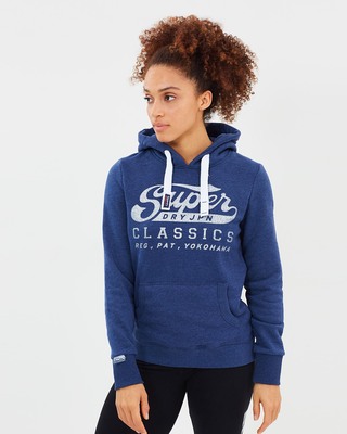 Superdry Vintage Logo Box Fit Hoodie Blue Dressinn