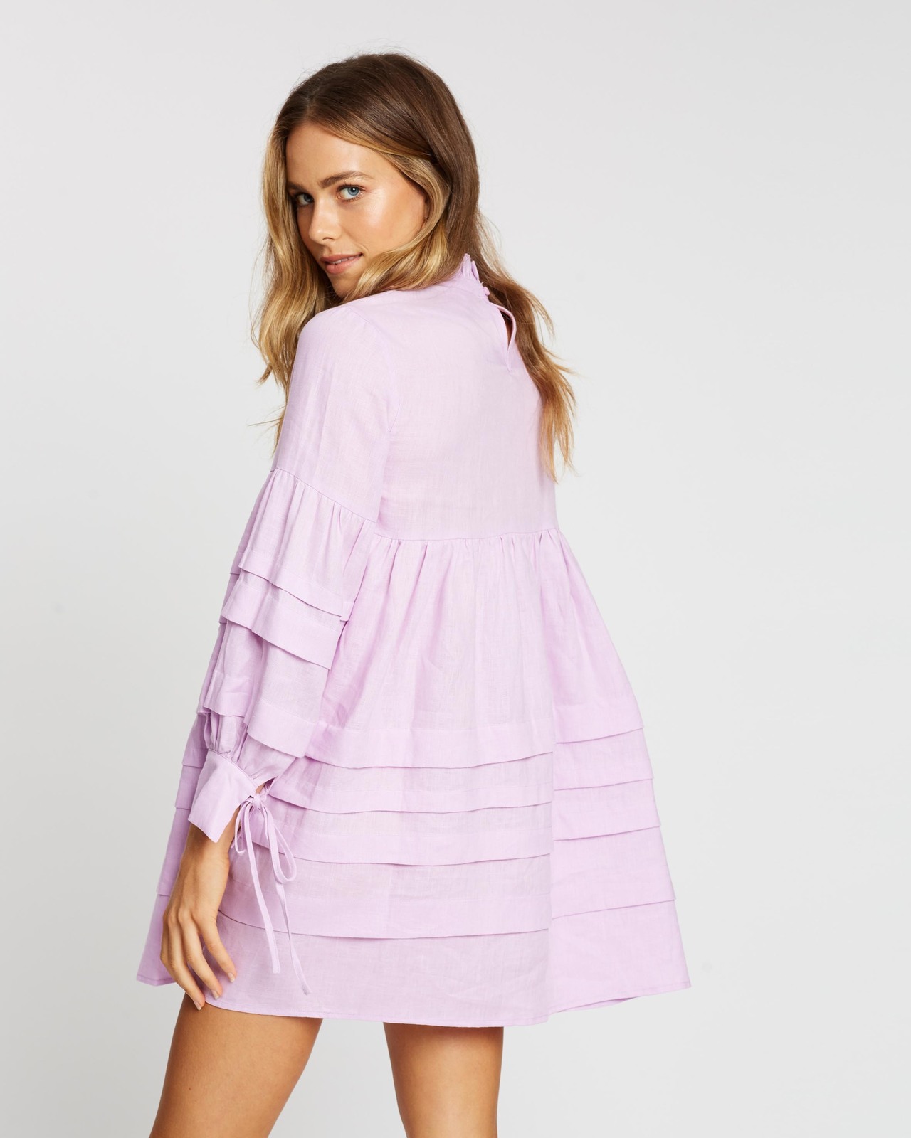Pleat Detail Linen Smock Dress