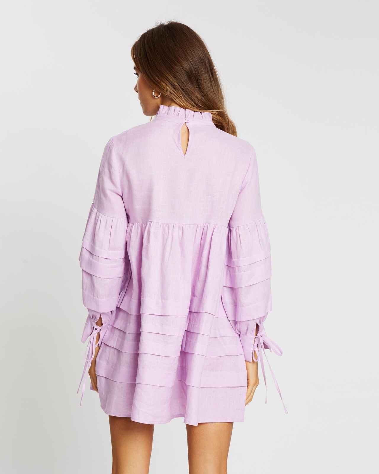 Pleat Detail Linen Smock Dress