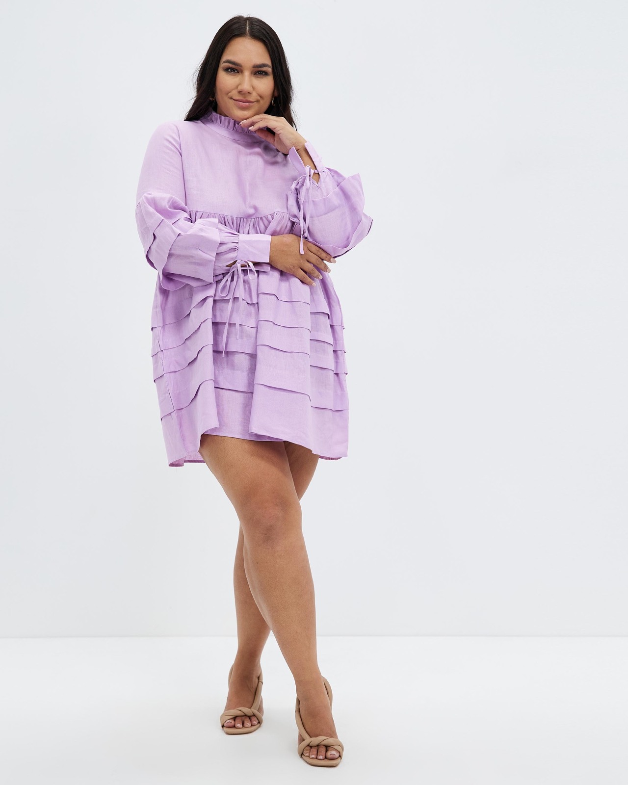 Pleat Detail Linen Smock Dress
