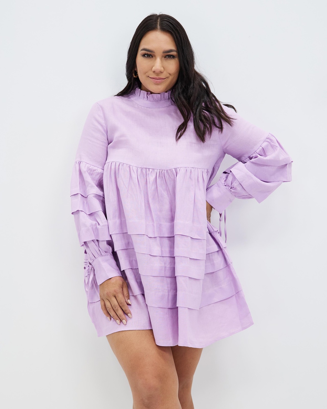 Pleat Detail Linen Smock Dress