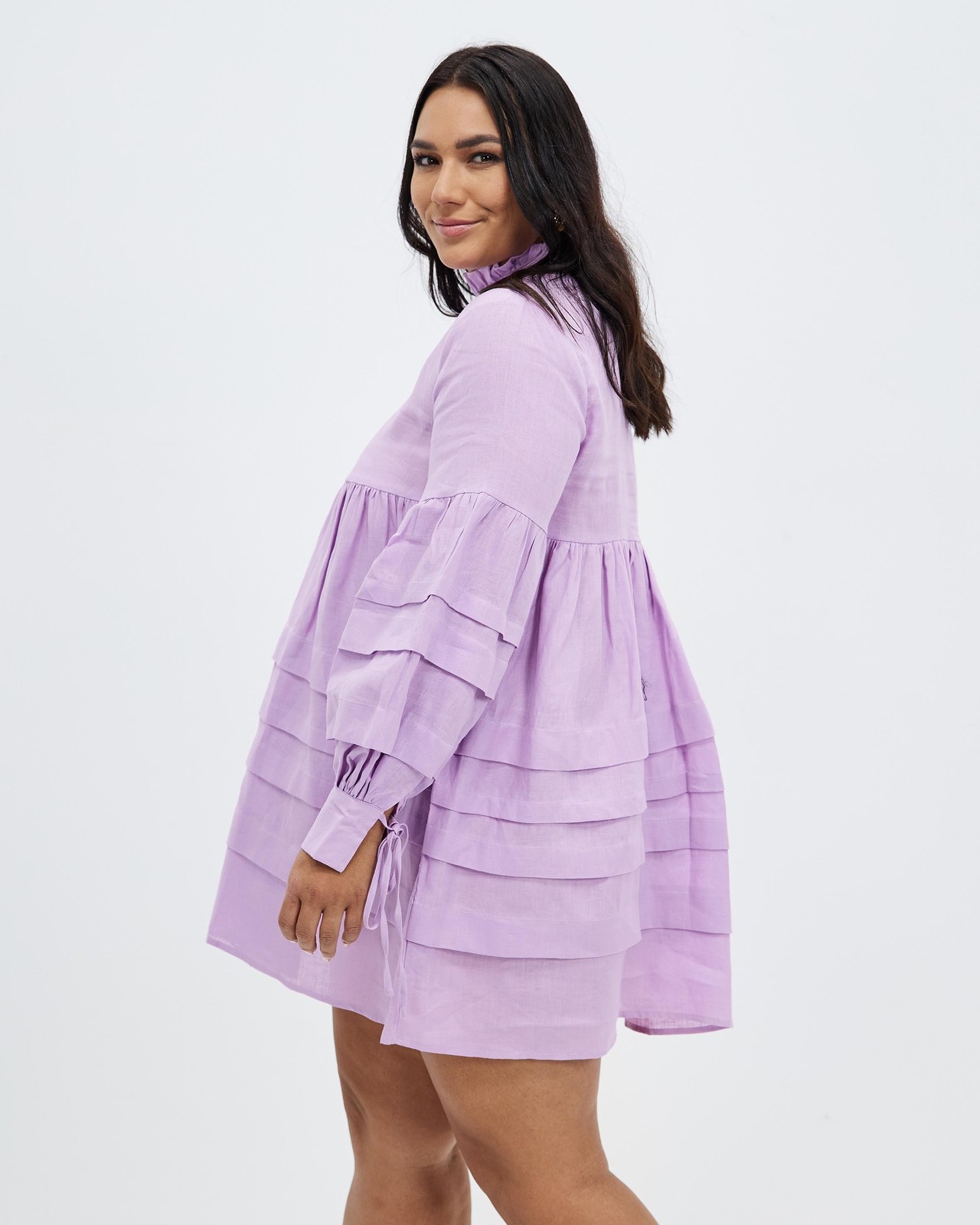 Pleat Detail Linen Smock Dress