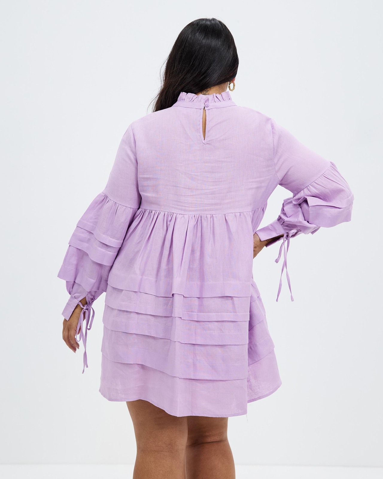 Pleat Detail Linen Smock Dress
