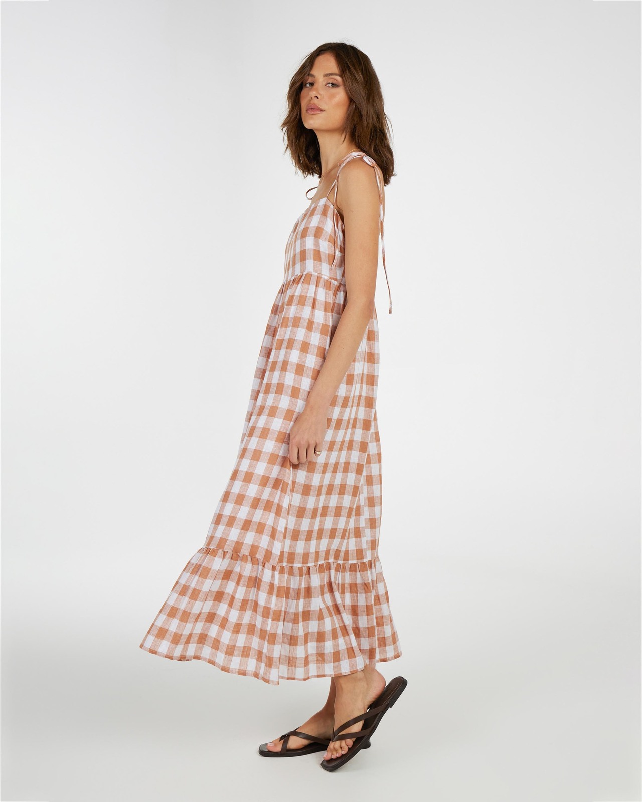 Check Linen Relaxed Midi Dress