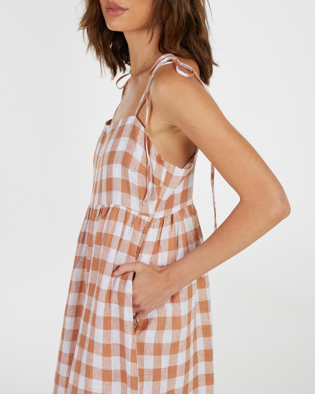 Check Linen Relaxed Midi Dress