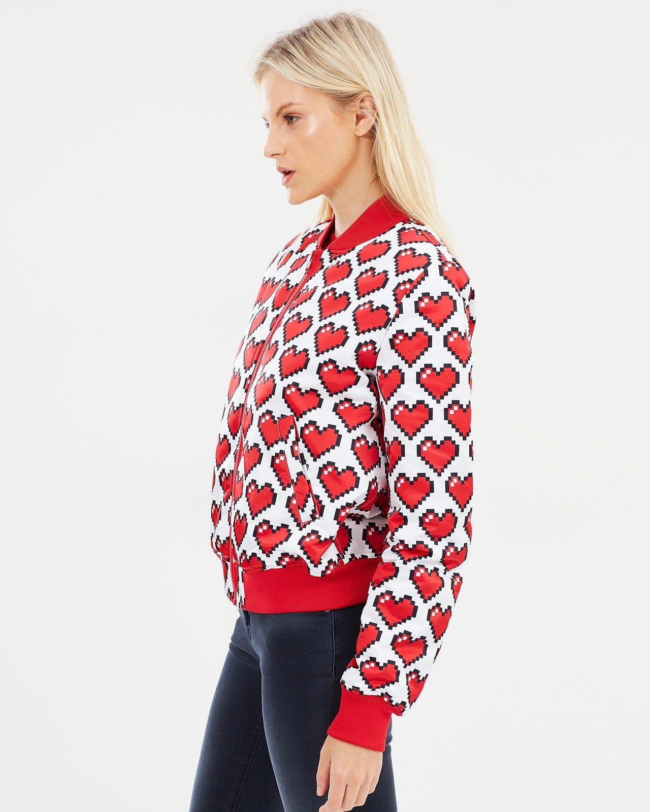 LOVE MOSCHINO All-Over Pixel Heart Bomber Jacket Size M