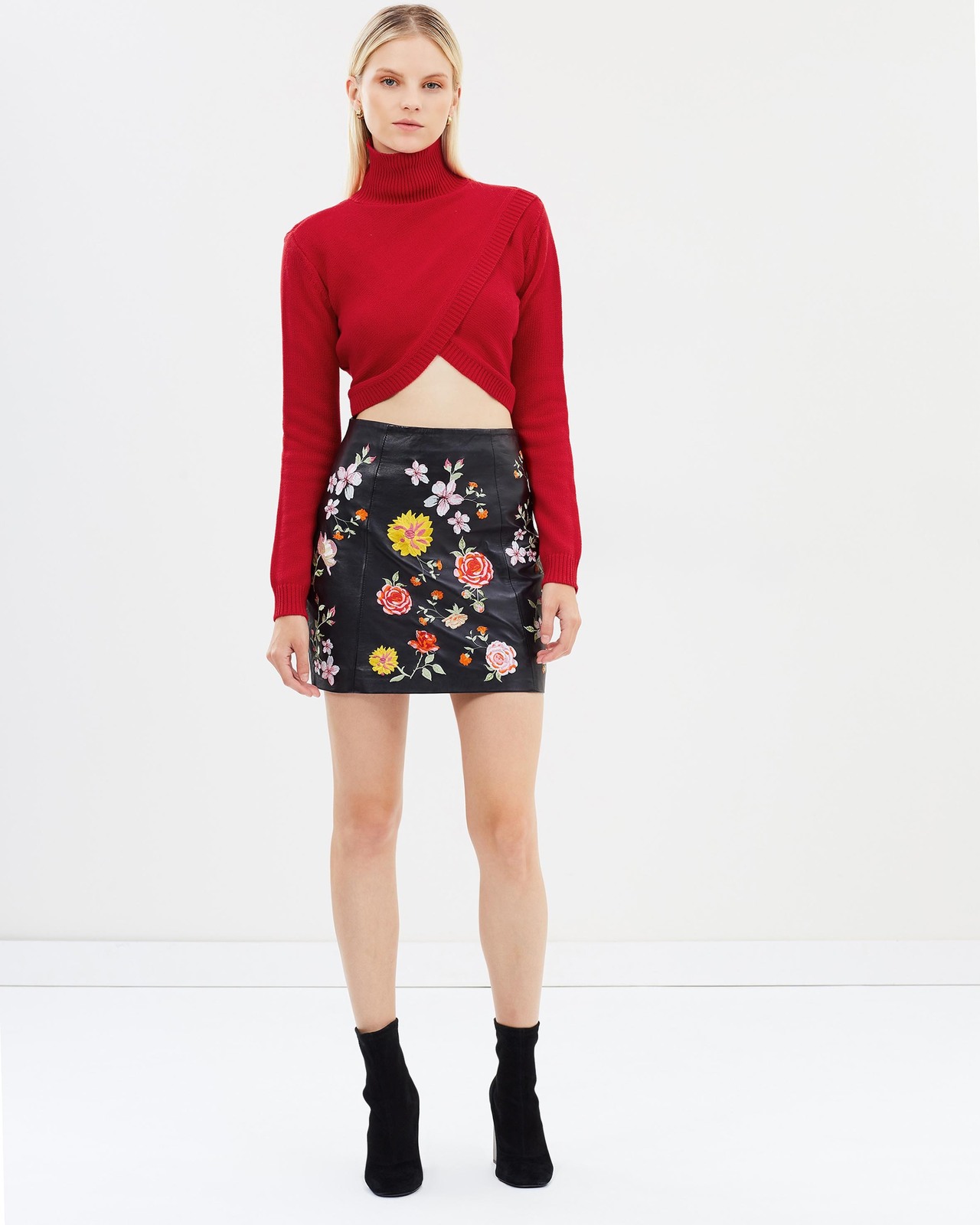 Botanica Embroidered Leather Skirt