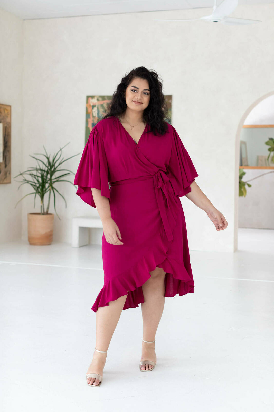 Gabrielle Short Sleeve Wrap Dress in French Plum