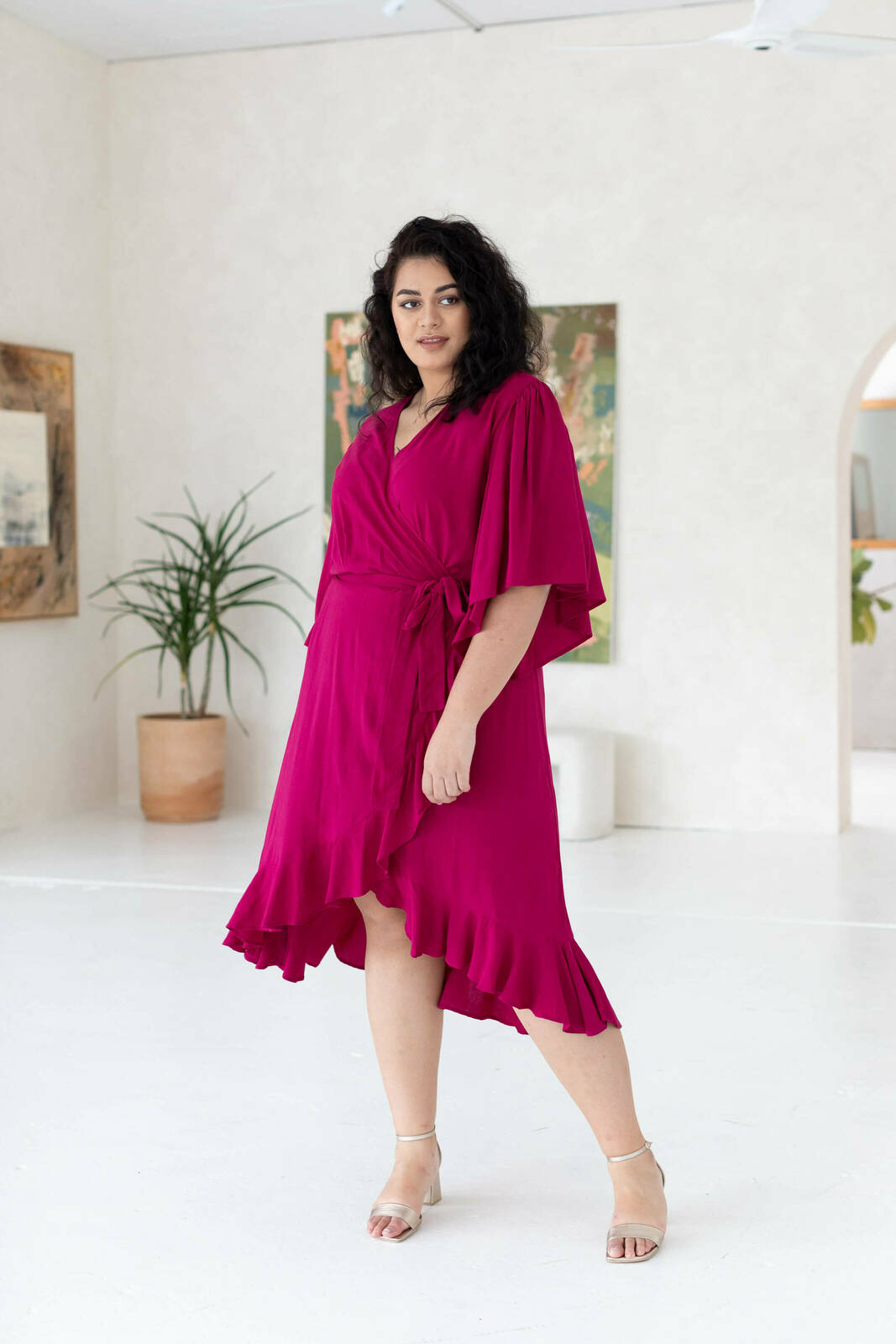 Gabrielle Short Sleeve Wrap Dress in French Plum