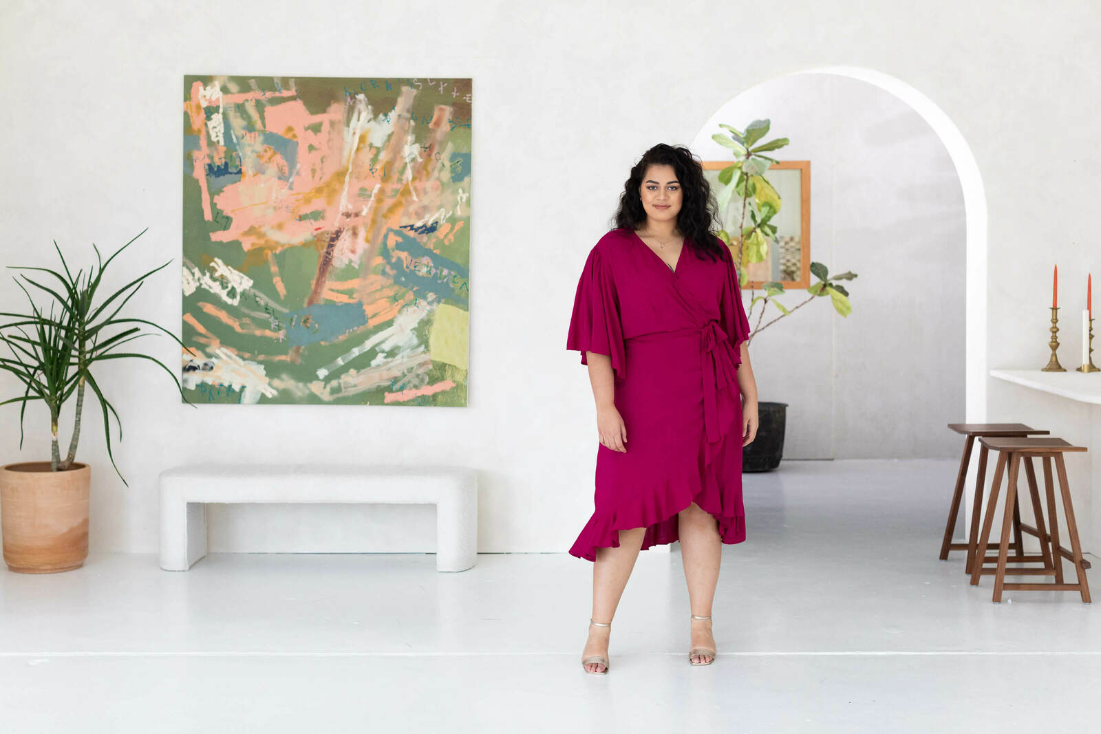 Gabrielle Short Sleeve Wrap Dress in French Plum