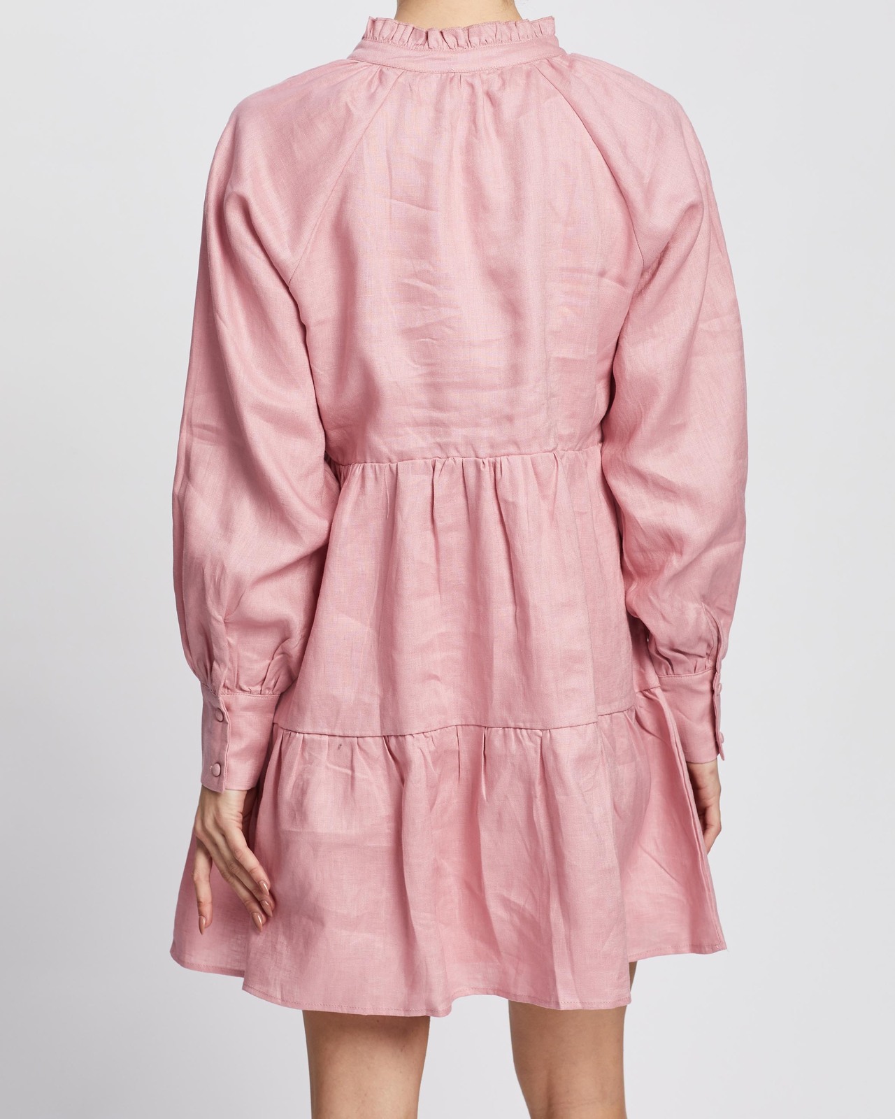 Linen Frill Neck Smock Dress