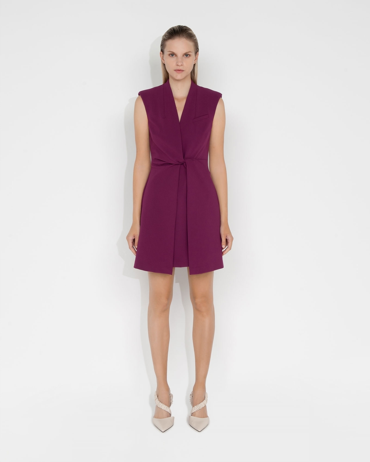 cue purple dress Cue Dress Women 6 Purple Sheath Dress Satin Ruffle Career Business Wedding Guest