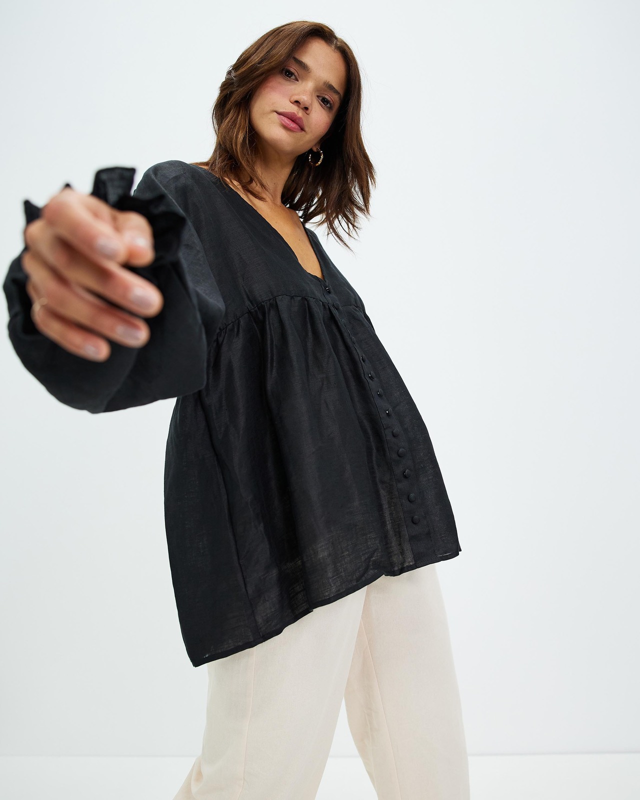 Relaxed Linen Smock Top