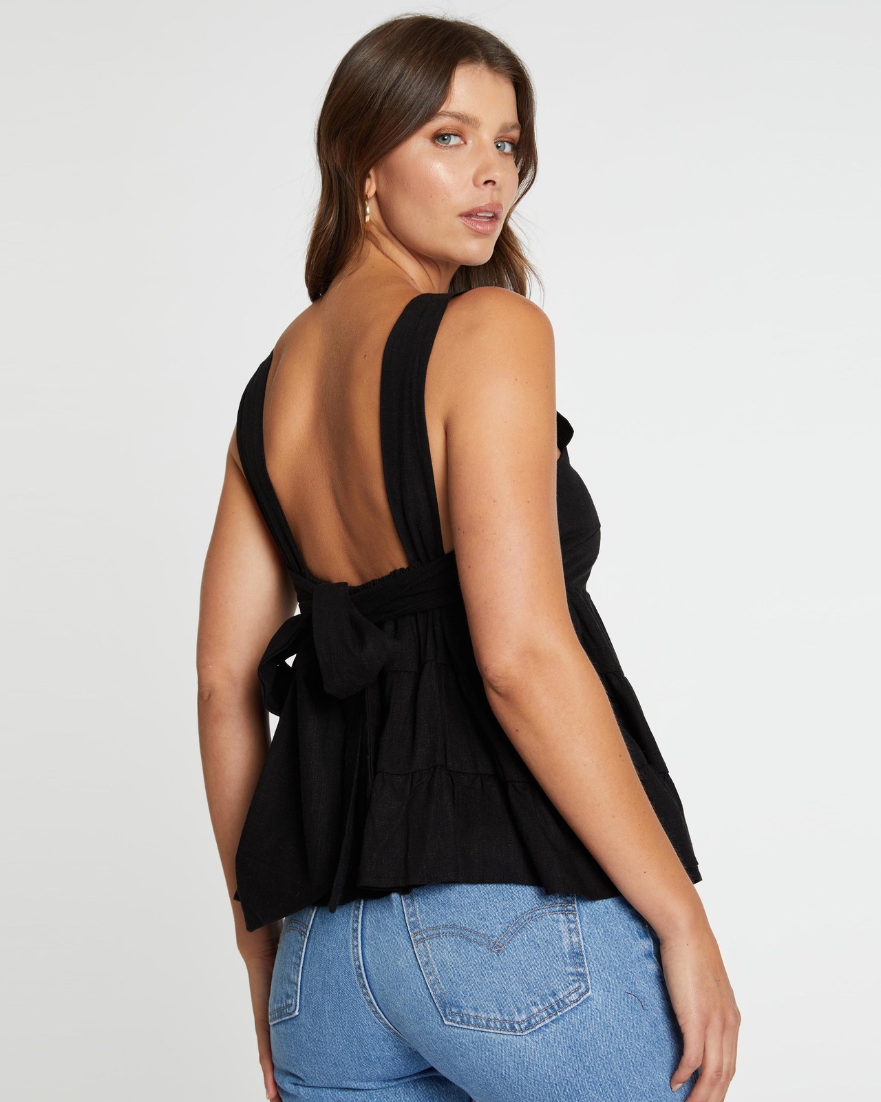 Brittany Linen Blend Tie Back Smock Top