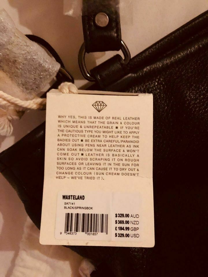 Status Anxiety Wasteland Leather Bag in Black / Springbok NEW AirRobe