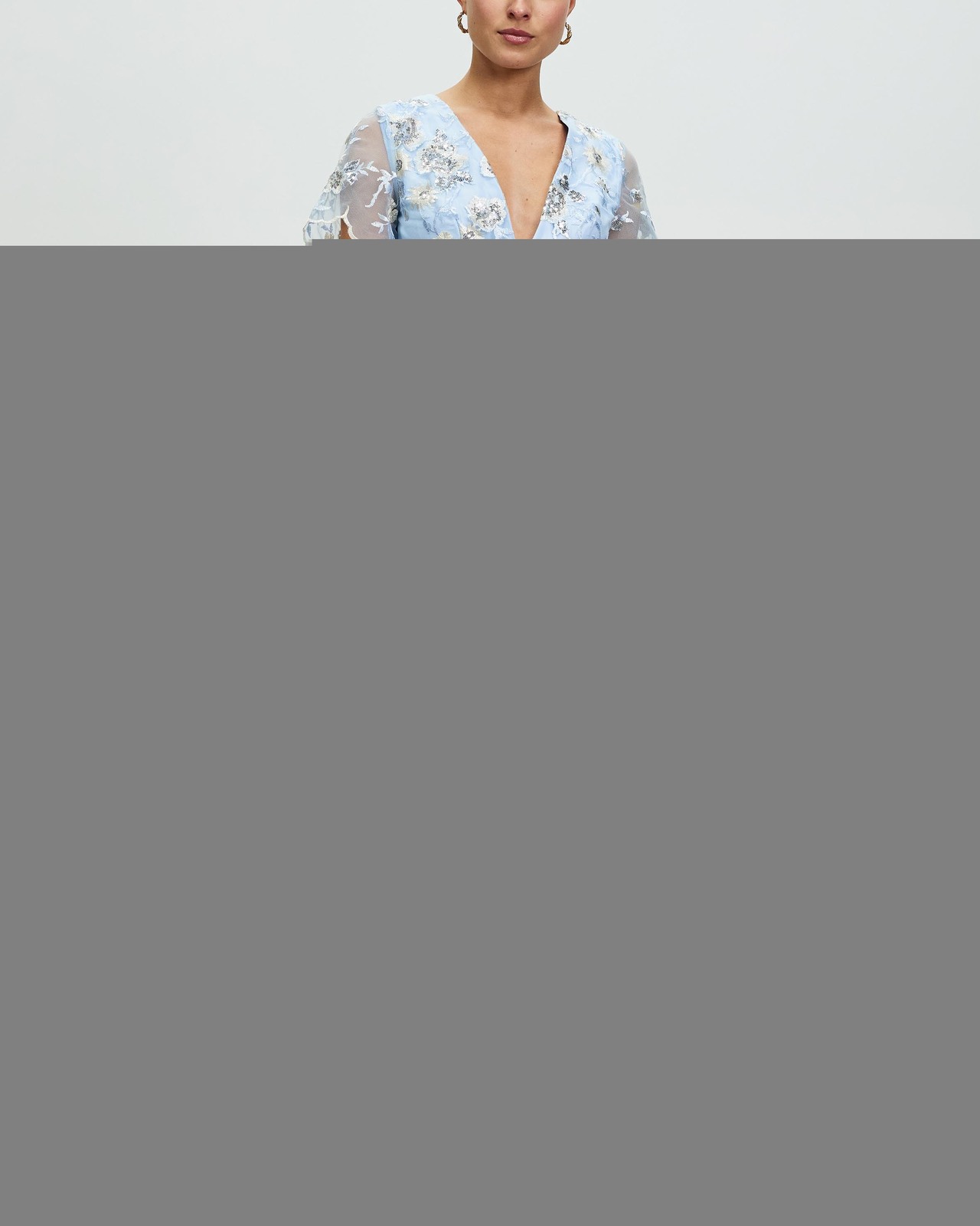 chi chi london floral embroidered midi dress V Neck Floral Embroidered Midi Dress in Silver