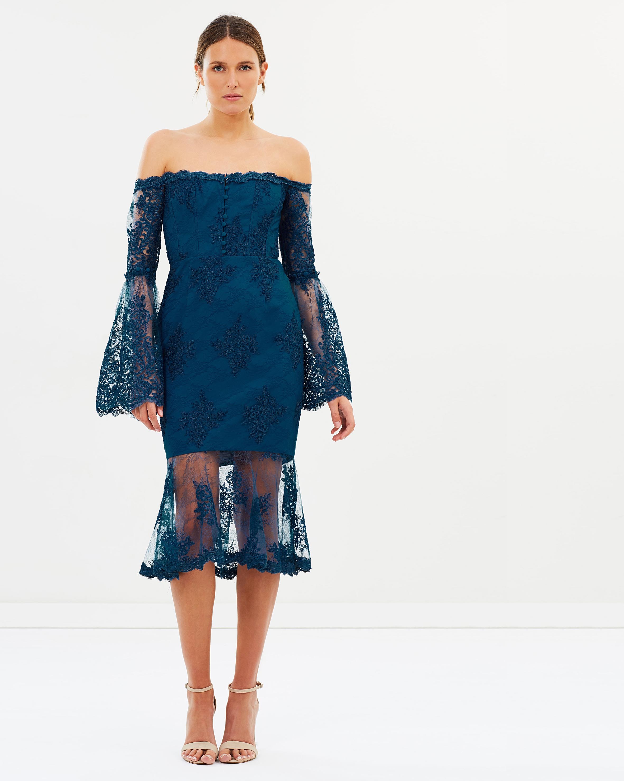 Nicholas Octavia Lace Corset Midi Dress