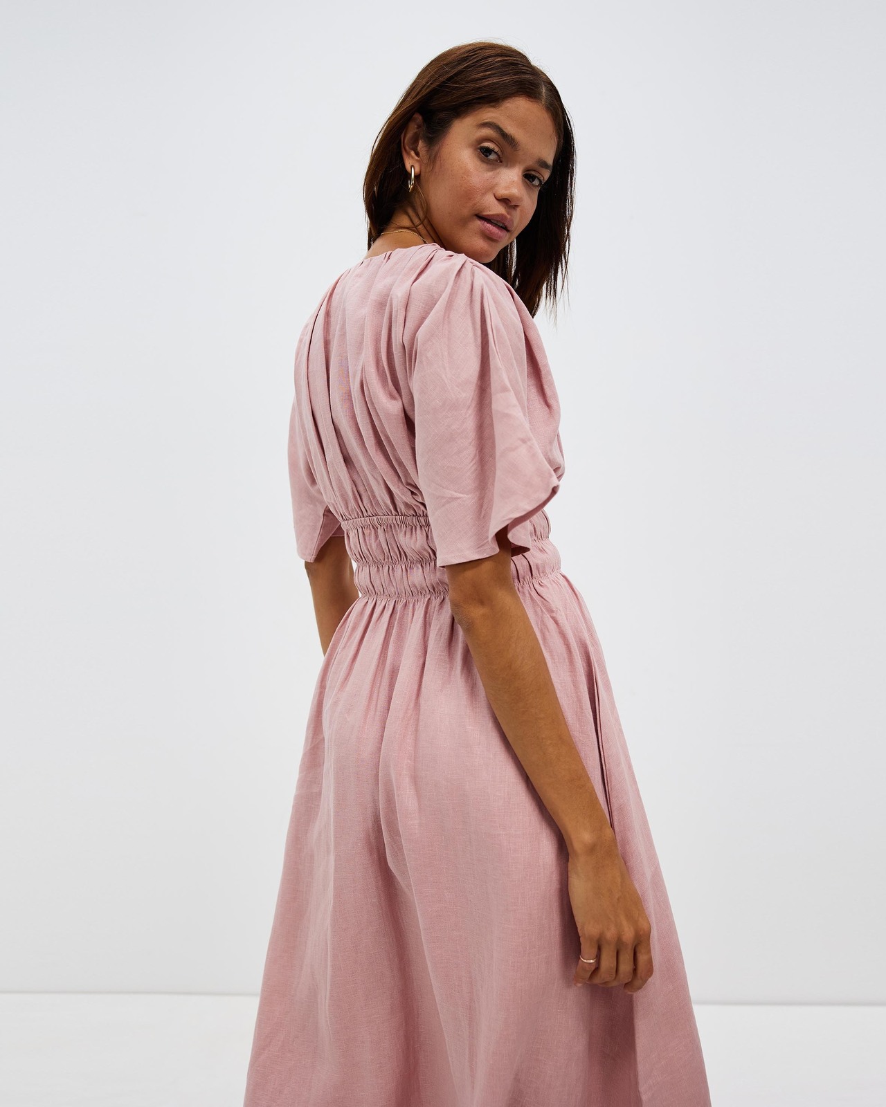AERE Linen Shirred Midi Dress AERE Linen Shirred Midi Dress