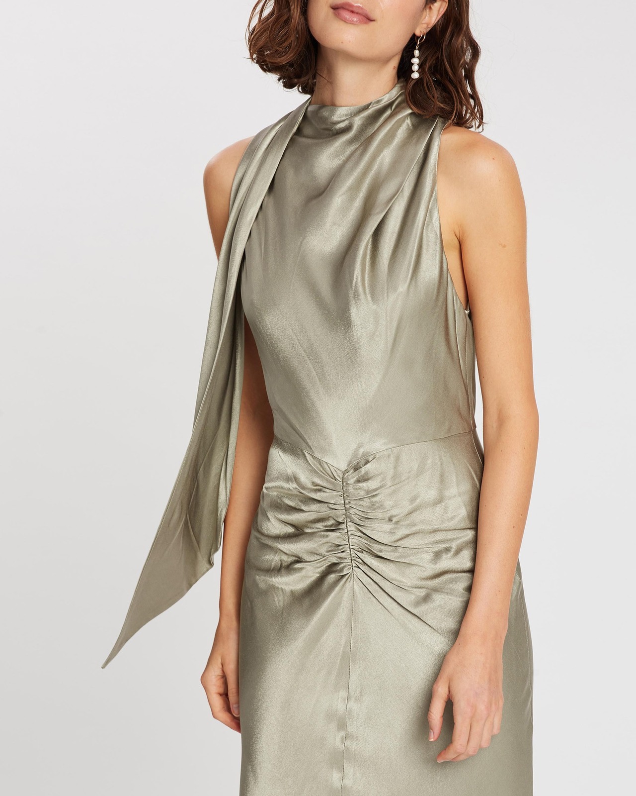 knee length dresses for ladies Green Olive Long Sleeve Midi Dress main image 1