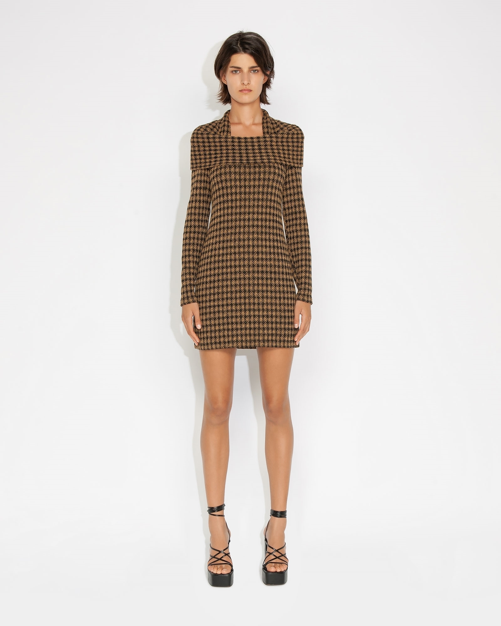 Buckingham Houndstooth Knit dress（Front Tie Sweater Dress