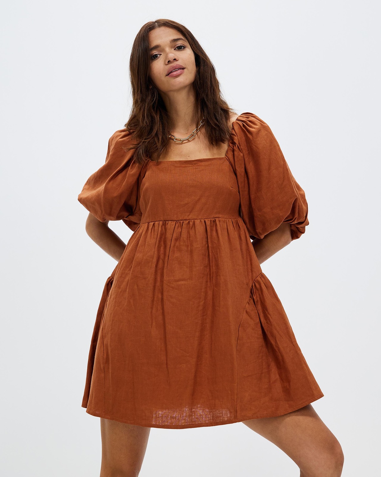 AERE Tie Back Linen Mini Dress - AirRobe