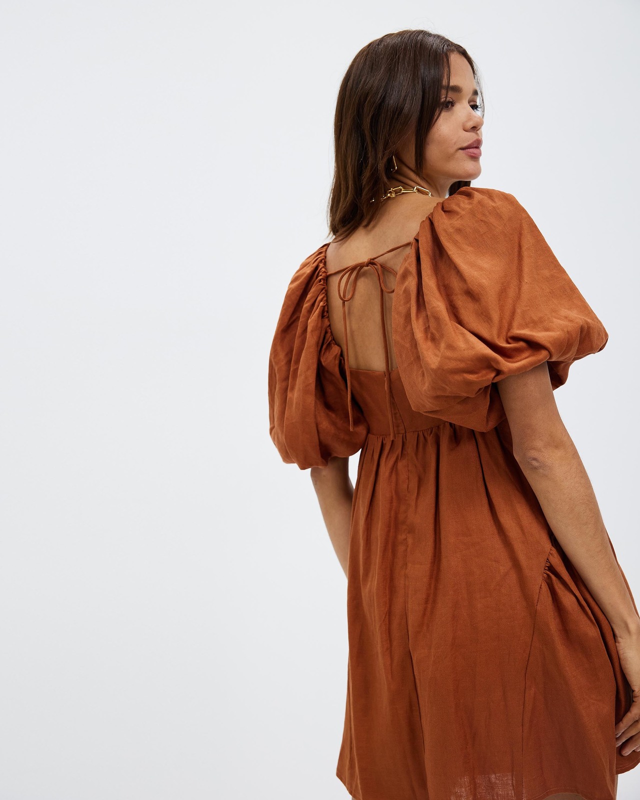 AERE Tie Back Linen Mini Dress - AirRobe
