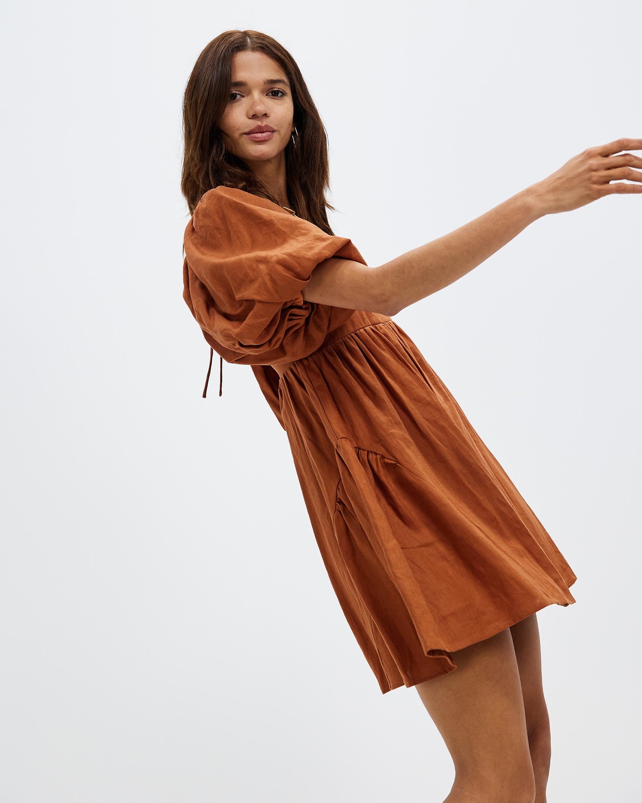 knee length dresses for ladies Sutton Mini Dress in Brown Linen XL / Brown Linen main image 1