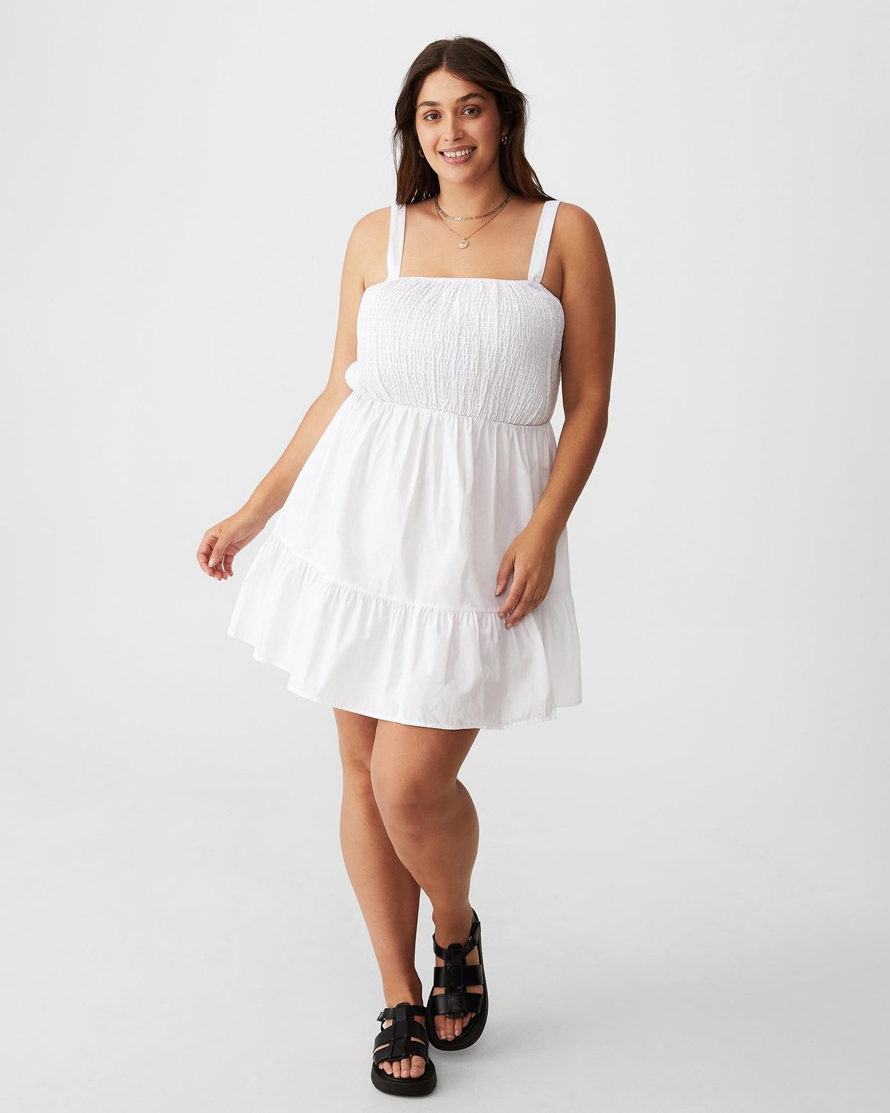 Curve Shirred Tie Up Back Mini Dress