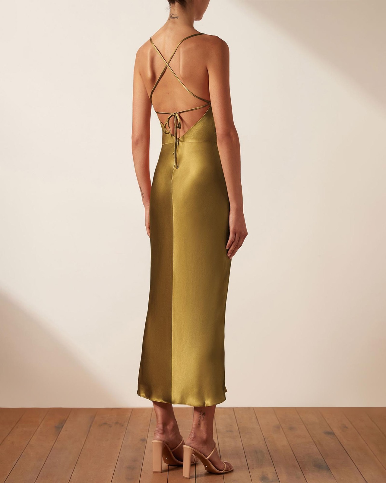 Giorgia Asymmetrical Bias Cowl Midi Dress