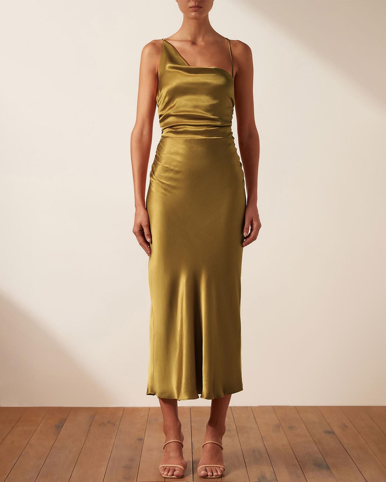 Giorgia Asymmetrical Bias Cowl Midi Dress