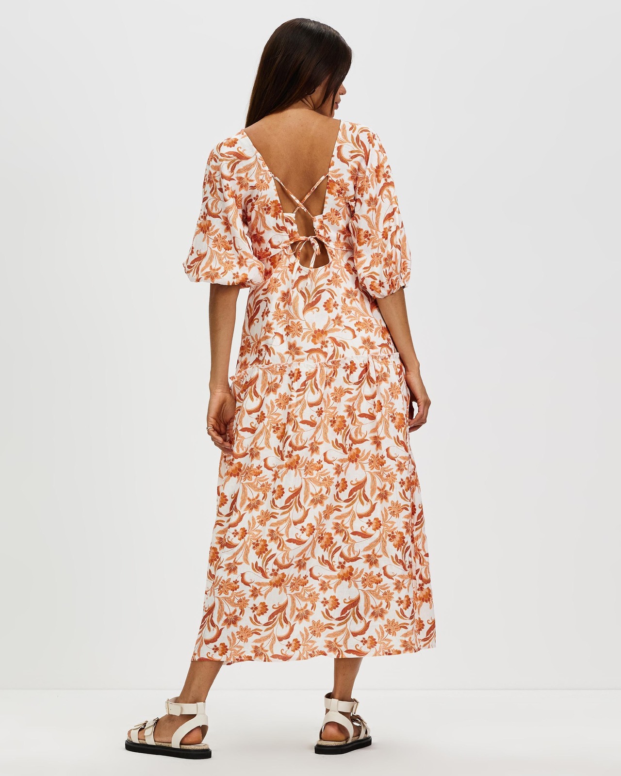 Tie Back Linen Tea Dress