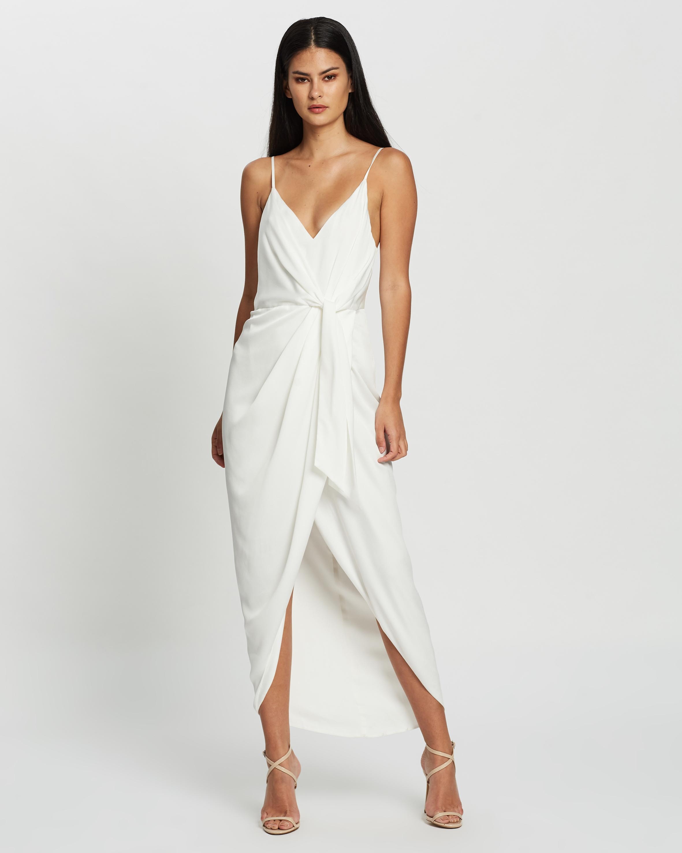luxe tie front cocktail dress shona joy Shona Joy Luxe Tie Front One Shoulder Dress in Pine - Size 8