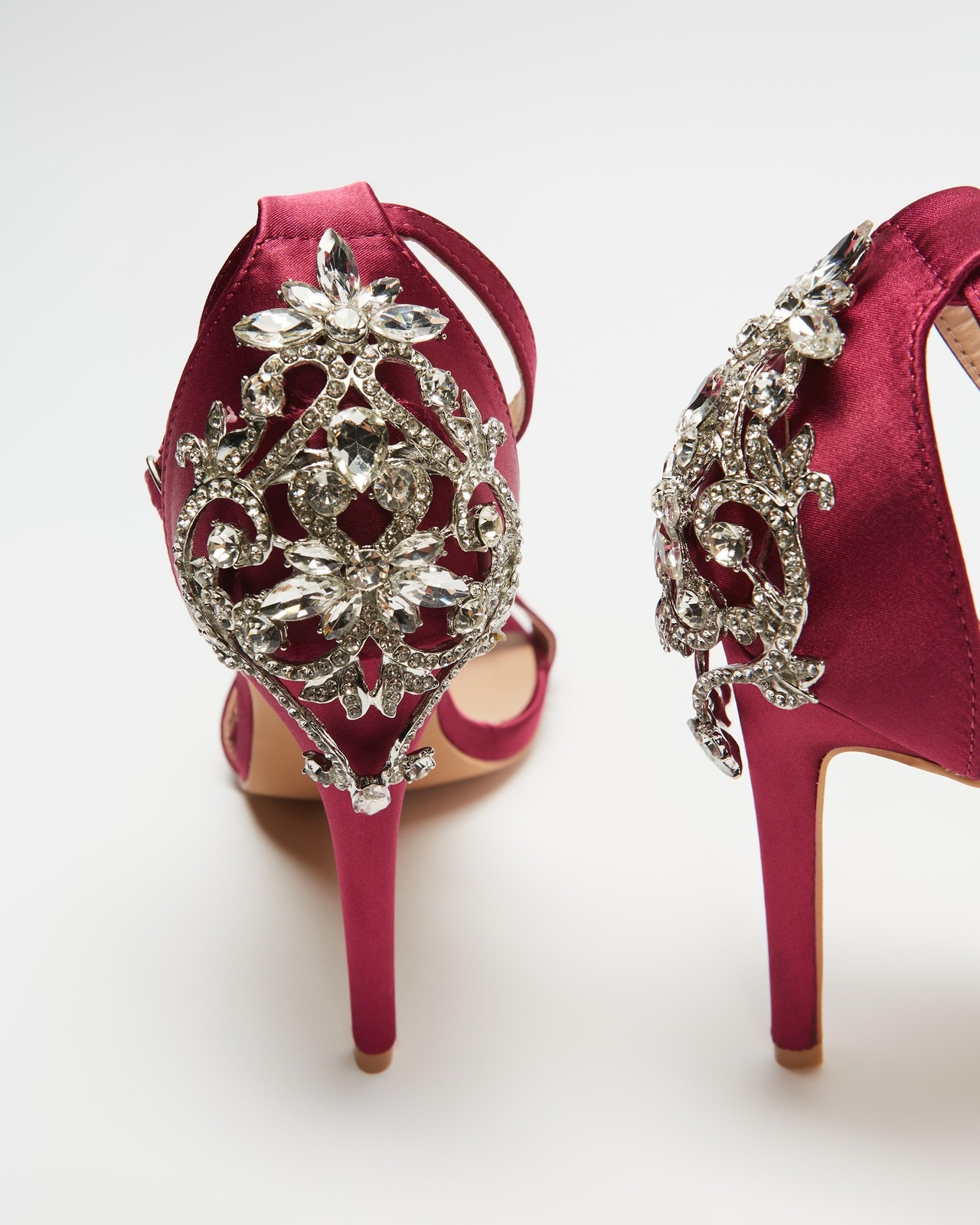 Embellished Satin Stiletto Strappy Heels