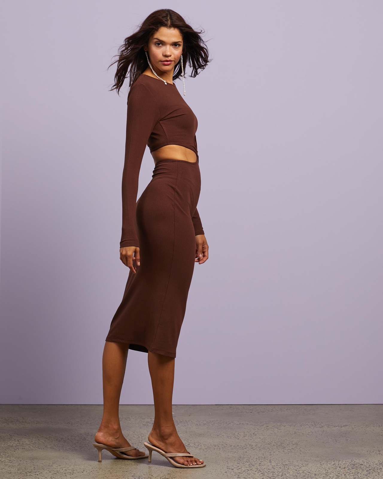 Ibiza Long Sleeve Cut Out Midi Dress