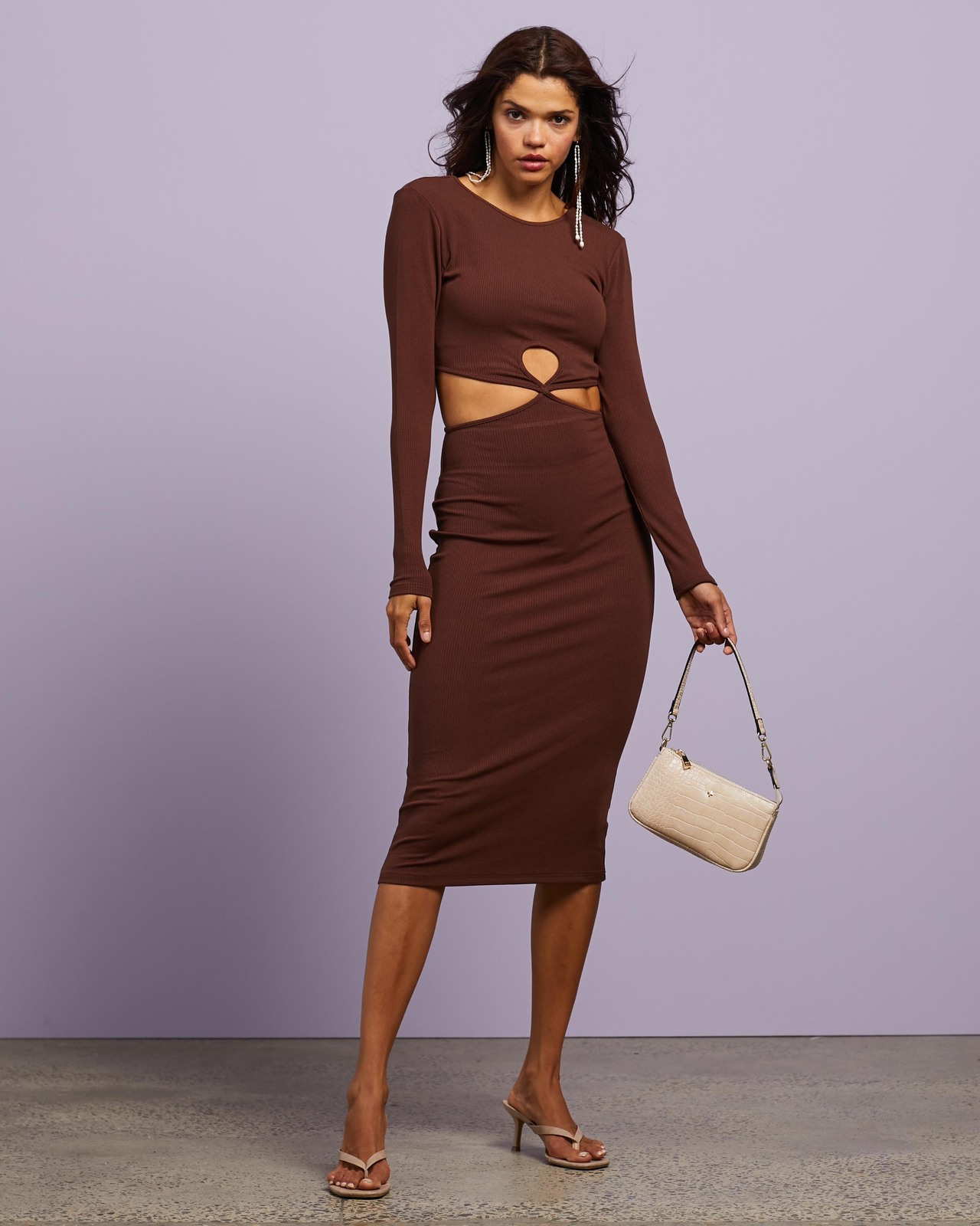 Ibiza Long Sleeve Cut Out Midi Dress