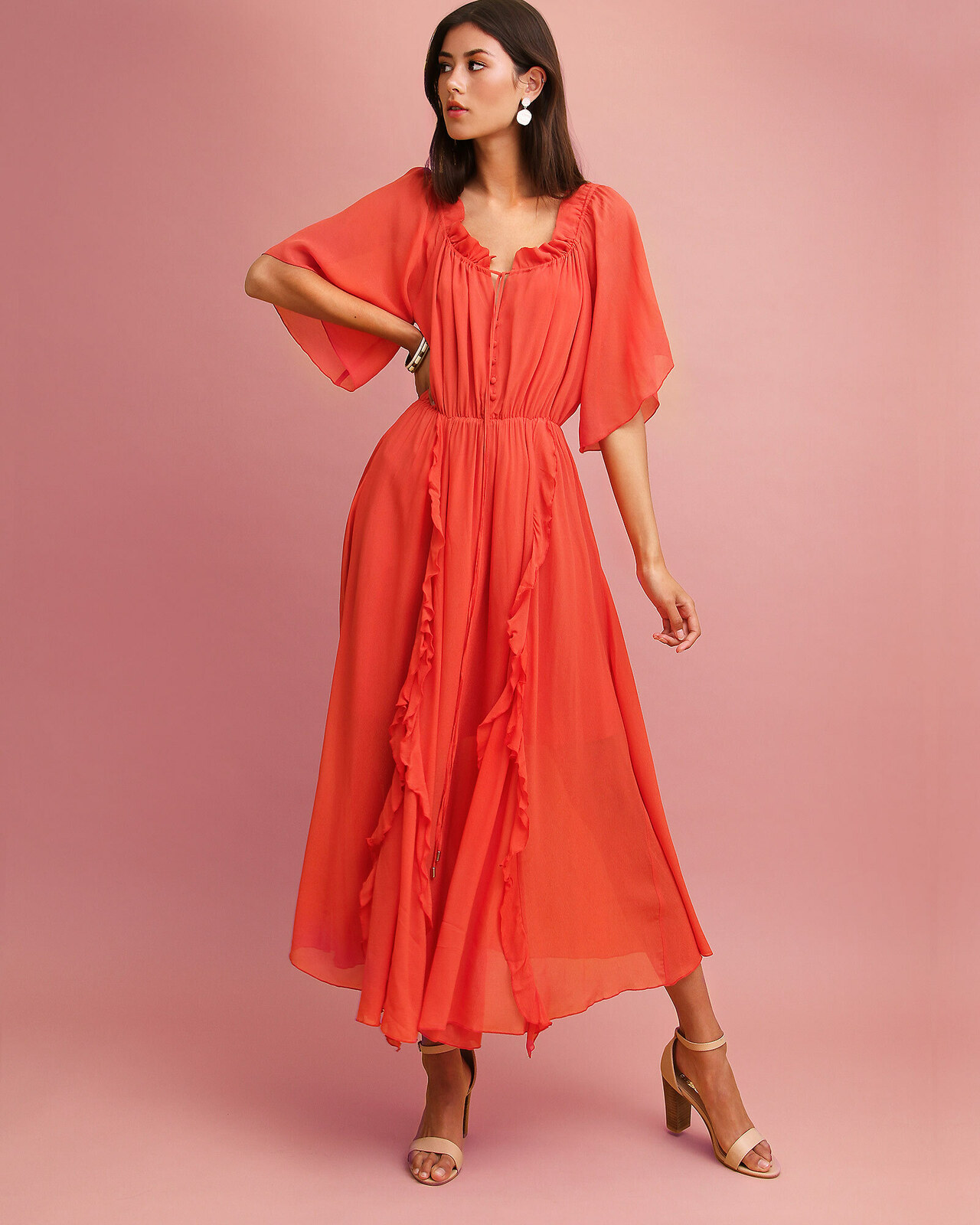alice shirred midi dress red check Pink and Red Gingham Shirred Charlie Midi Dress