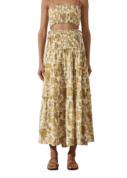 Saffron shirred tiered midi dress clearance