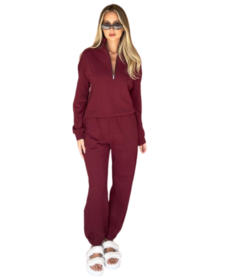 The Classic Organic Cotton Zip Thru Sweat Top (Burgundy)