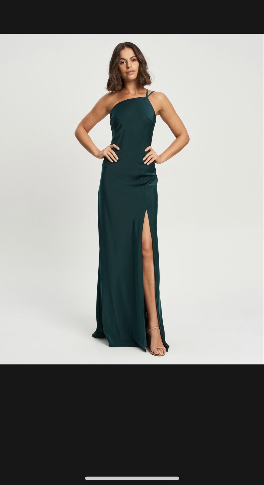 green emerald velvet dress Holly Green Crystallized Corset High Slit Satin Gown main image 0