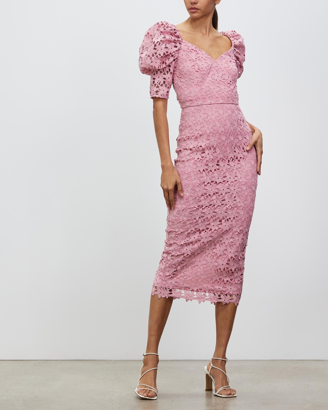 Chi Chi London Puff Sleeve Lace Long Midi Dress AirRobe - Main Image