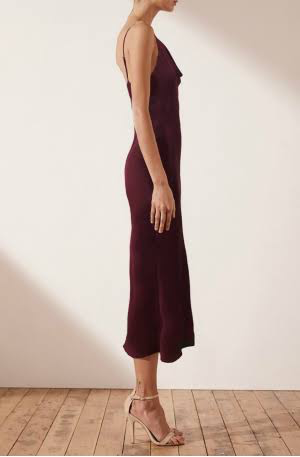 knee length dresses for ladies La Lune Frill Cuff Bias Midi Dress | Cream | Dresses
