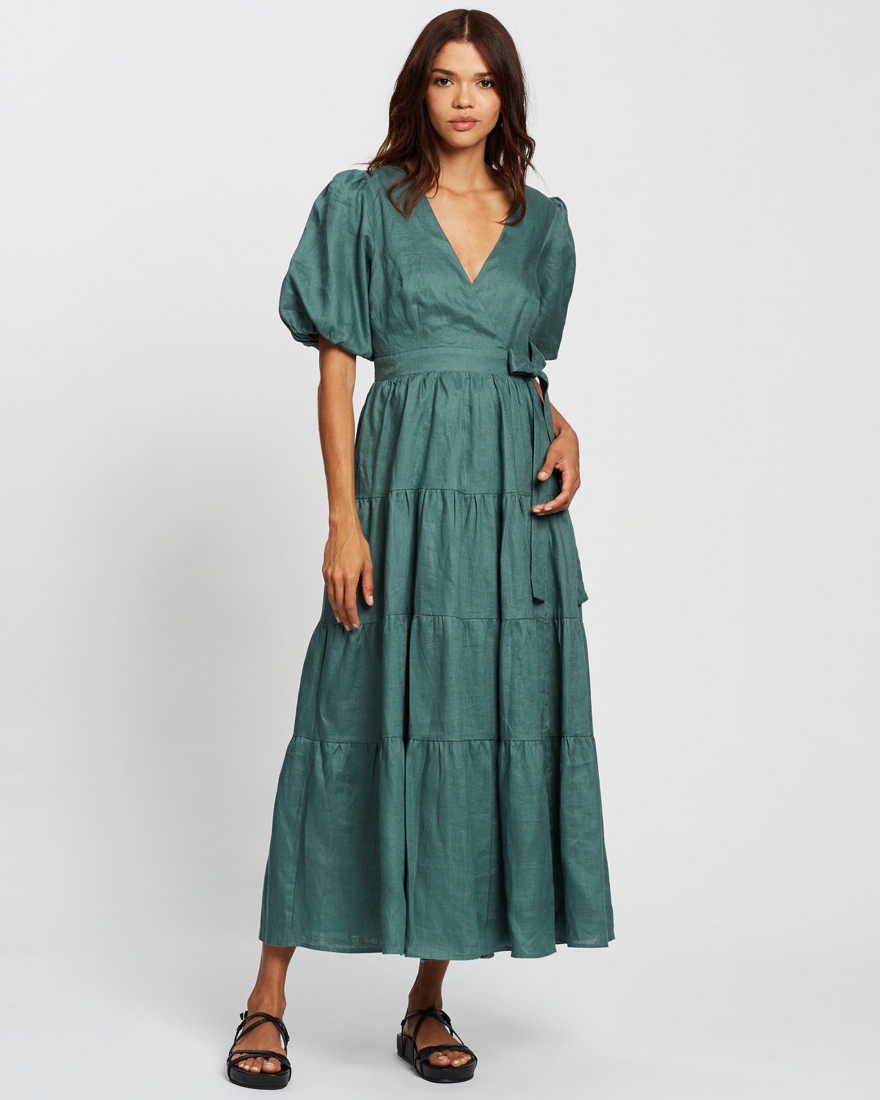 Tiered Linen Midi Dress