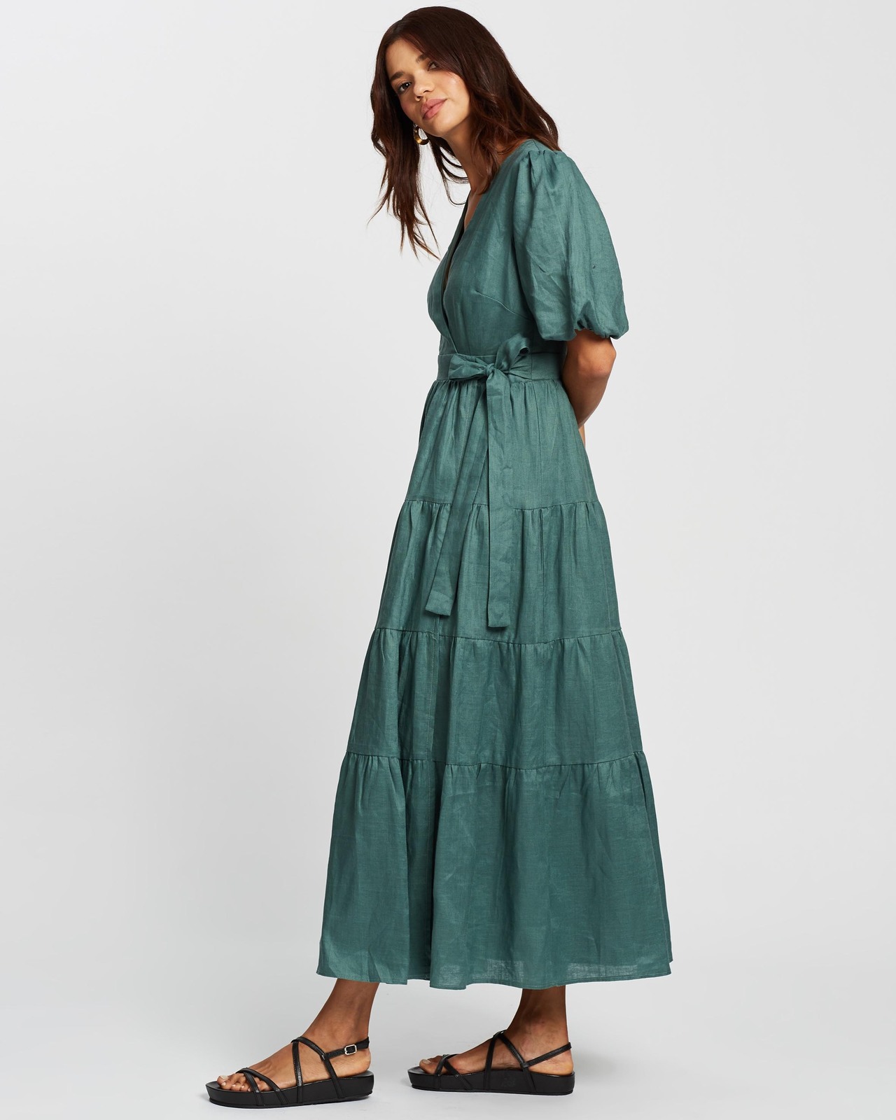 Tiered Linen Midi Dress